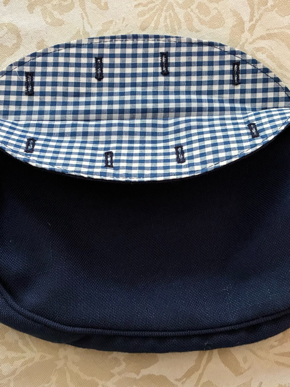 NEW Bermuda Bag Cover Navy & Gingham Reversible 4 Button Cotton Preppy Vintage